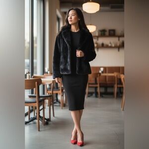 Weatherproof Black Faux Fur Statement Jacket - Women’s Small